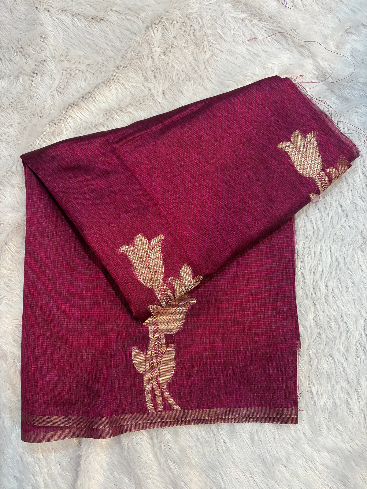 Banarasi Matka Silk Saree – Rich Plum Pink with Gold Zari Tulip Bootas