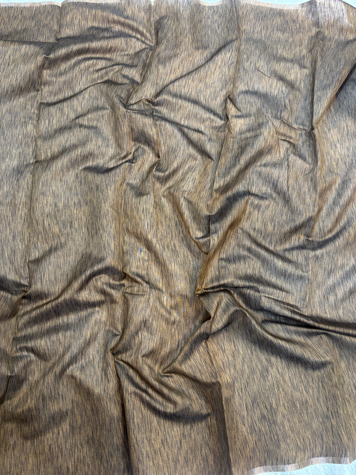 Banarasi Matka Silk Saree – Rustic Metallic Bronze with Champagne Gold Tulip Bootas