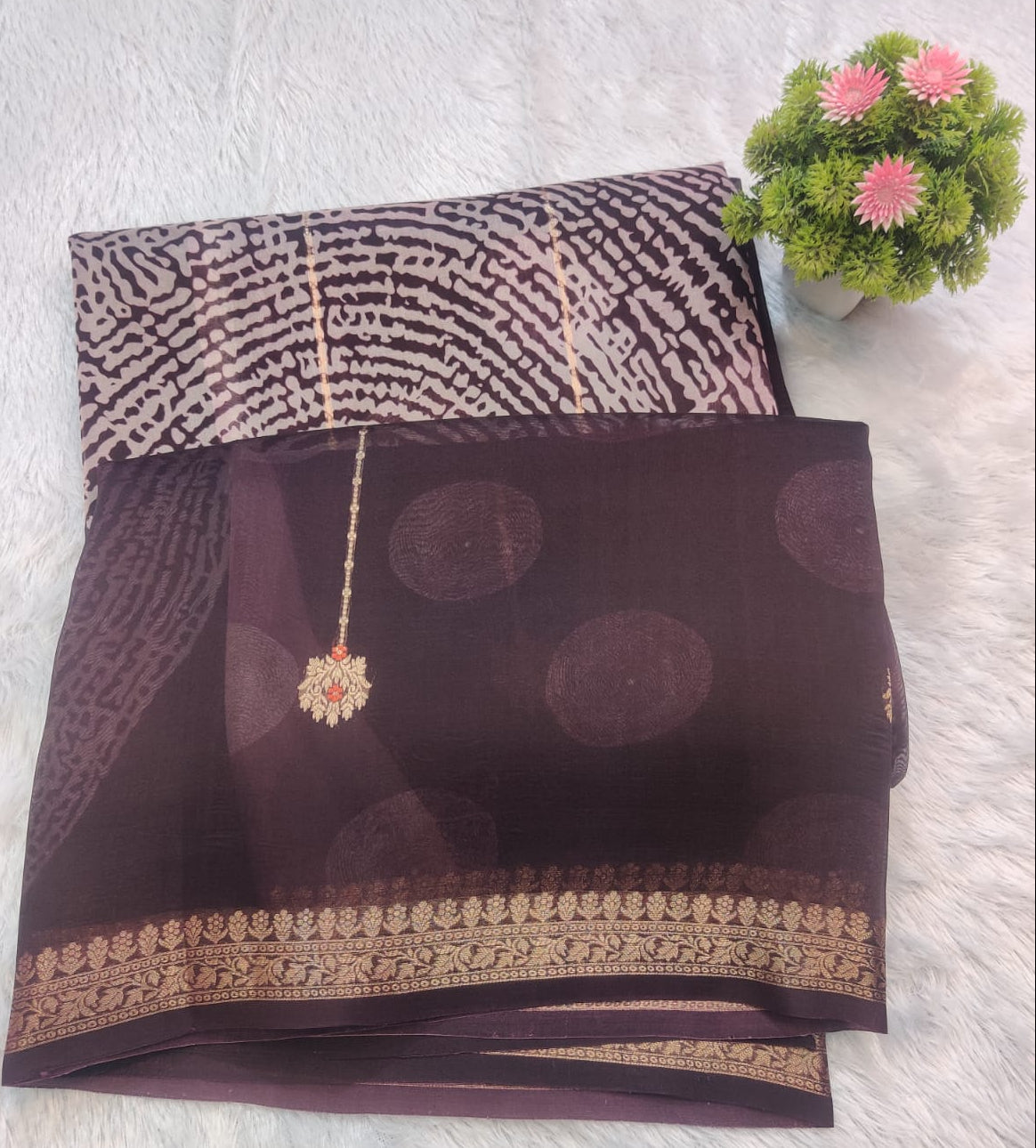 Banarasi Kora Organza Kadua Interlock Weaving Designer Saree – Deep Plum