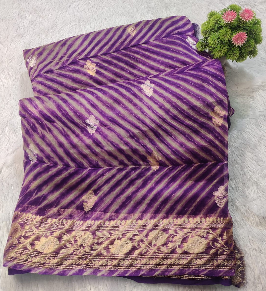 Banarasi Kora Organza Arashi Dyeing Designer Saree with Kadua Interlock Weaving – Royal Purple