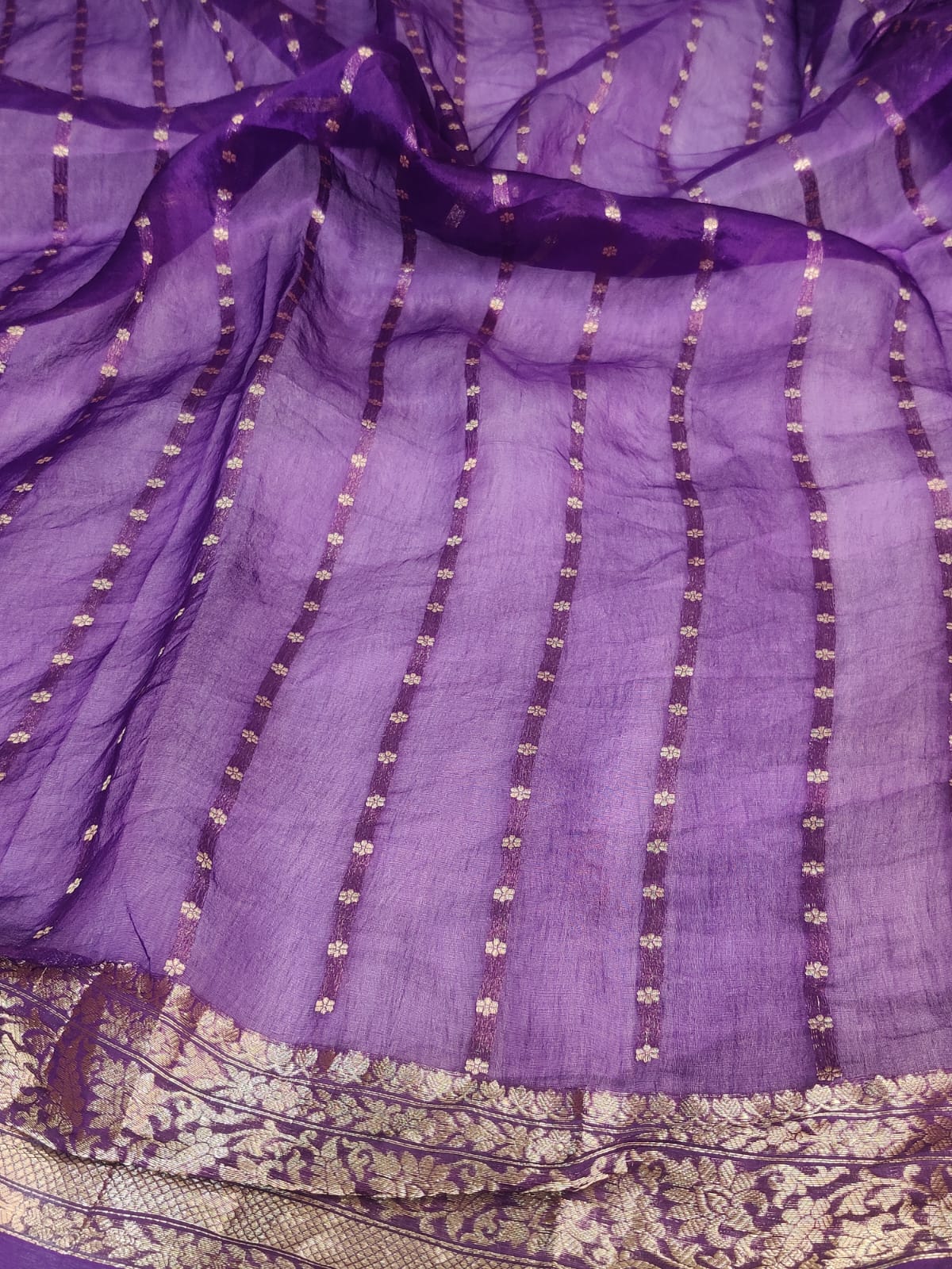 Banarasi Kora Organza Arashi Dyeing Designer Saree with Kadua Interlock Weaving – Purple