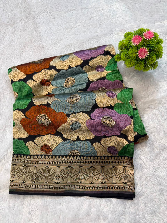 Banarasi Pure Handloom Katan Silk Multicolor Floral Ambani-Style Saree