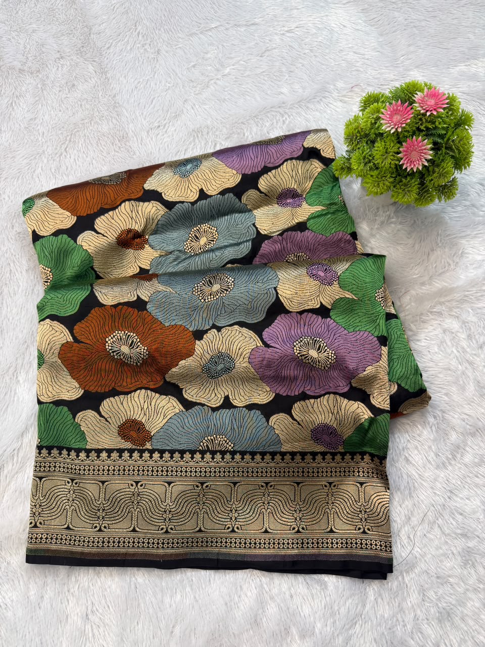 Banarasi Pure Handloom Katan Silk Multicolor Floral Ambani-Style Saree