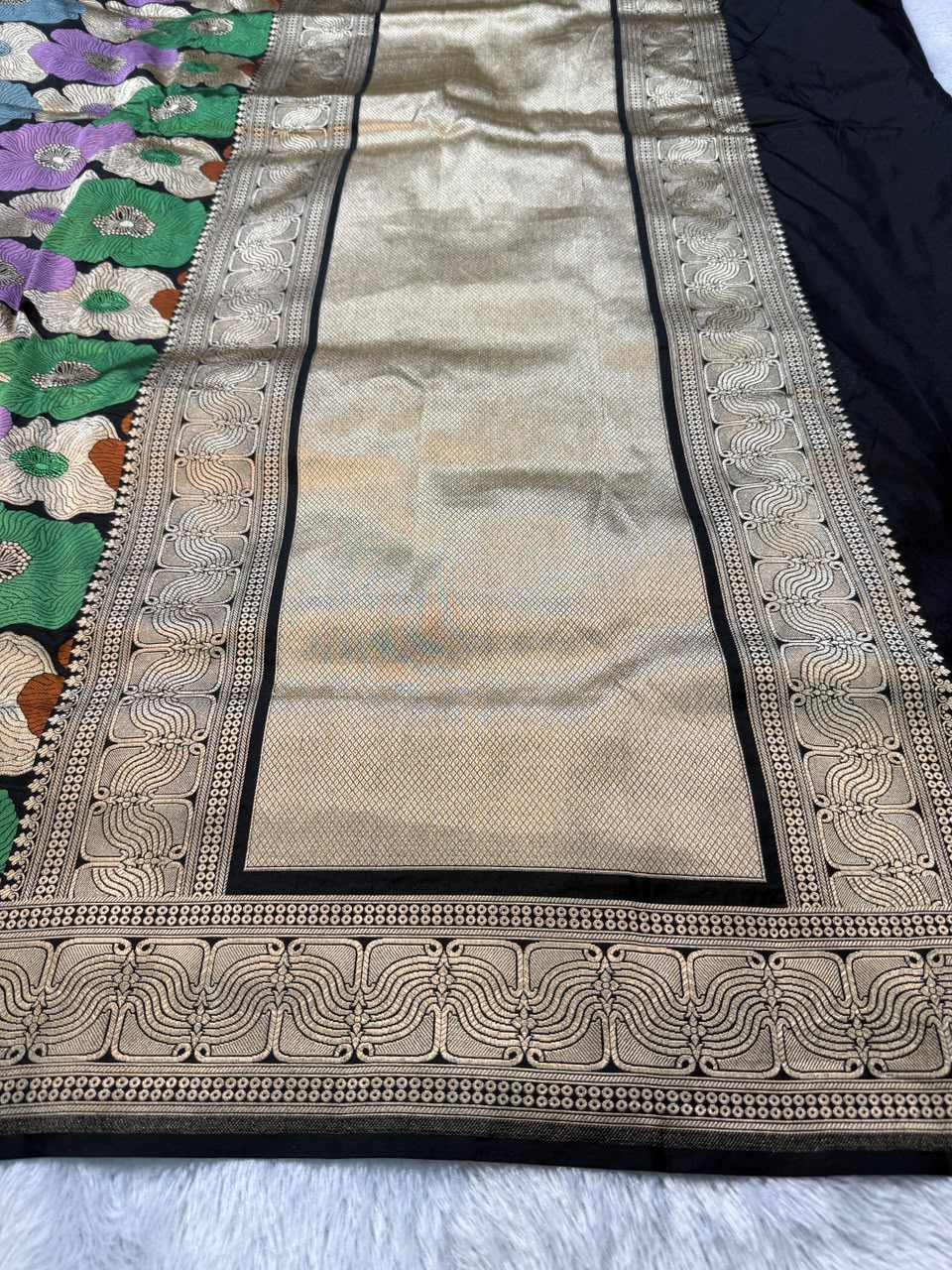Banarasi Pure Handloom Katan Silk Multicolor Floral Ambani-Style Saree