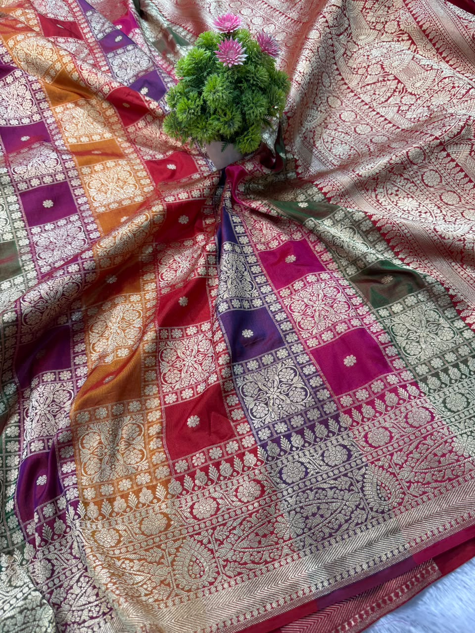 Banarasi Pure Handloom Katan Silk Multicolor Patola-Inspired Ambani Saree