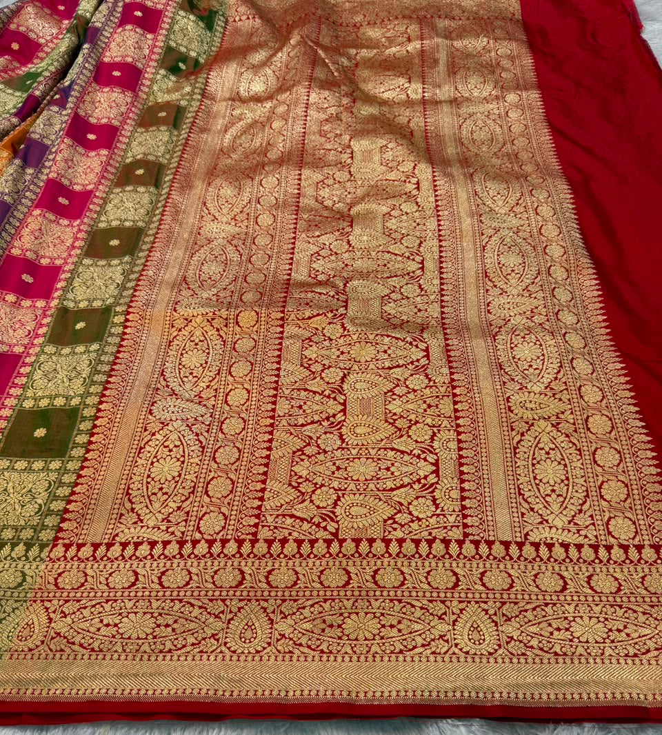 Banarasi Pure Handloom Katan Silk Multicolor Patola-Inspired Ambani Saree