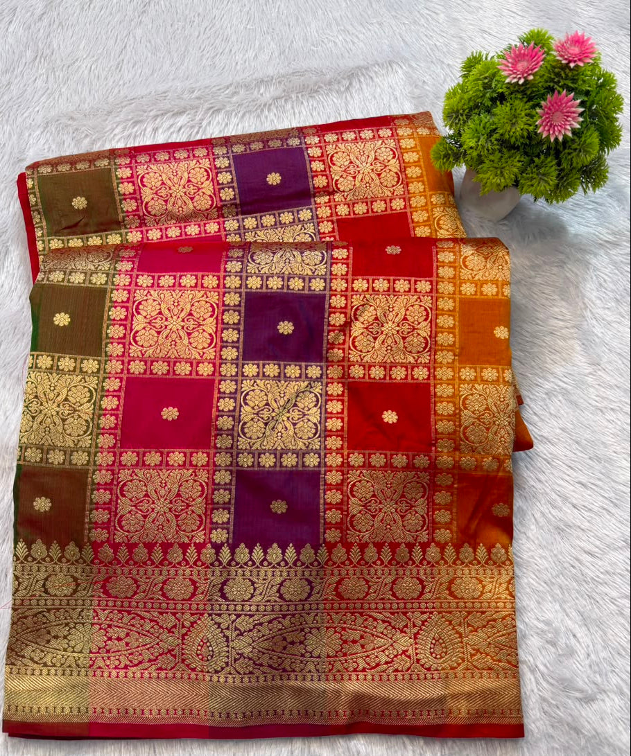 Banarasi Pure Handloom Katan Silk Multicolor Patola-Inspired Ambani Saree
