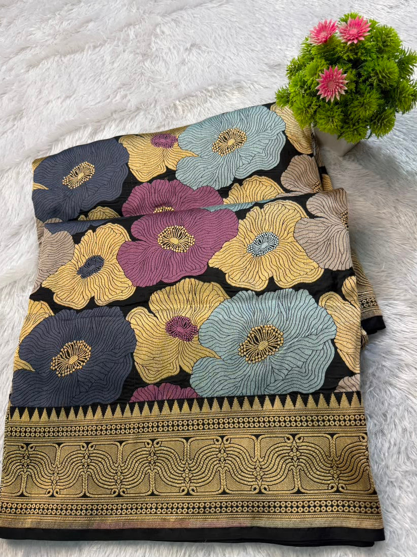Banarasi Pure Handloom Katan Silk Multicolor Floral Ambani-Style Saree