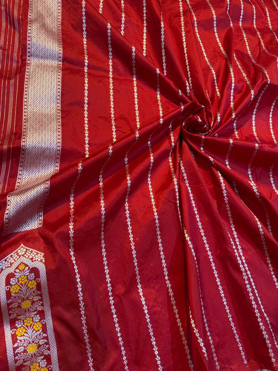 Banarasi Pure Handloom Double Katan Silk Saree with Broad Meena Zari Border