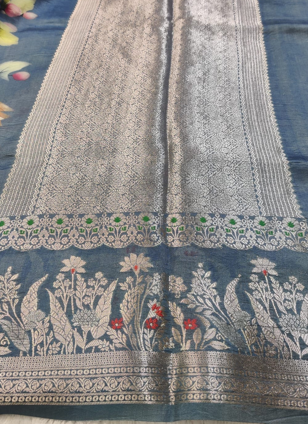 Banarasi 100% Pure Raw Mango Digital Print Saree with Designer Floral Border
