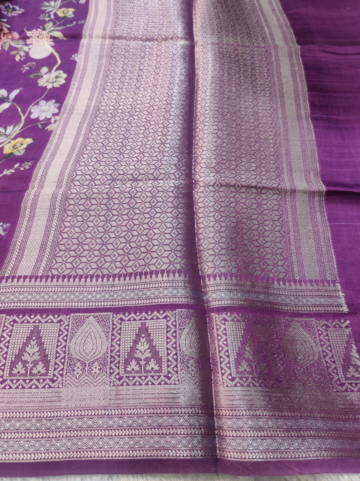 Banarasi 100% Pure Raw Mango Digital Floral Saree – Royal Purple