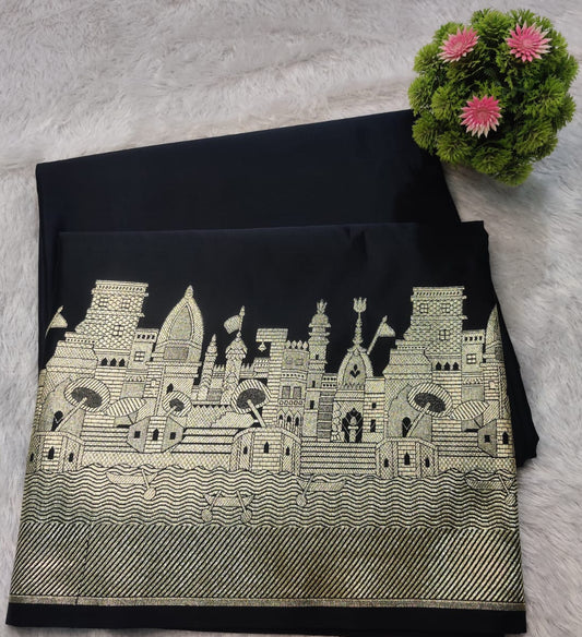 Banarasi Mashroo Satin Katan Silk Designer Saree – Banaras Ghat Zari Weave