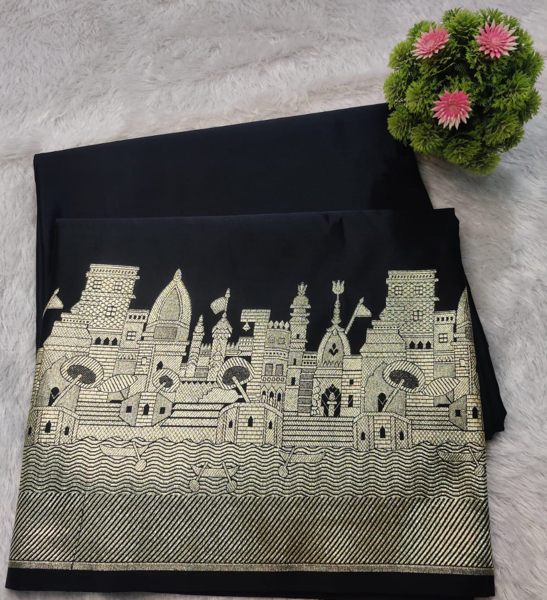 Banarasi Mashroo Satin Katan Silk Designer Saree – Banaras Ghat Zari Weave