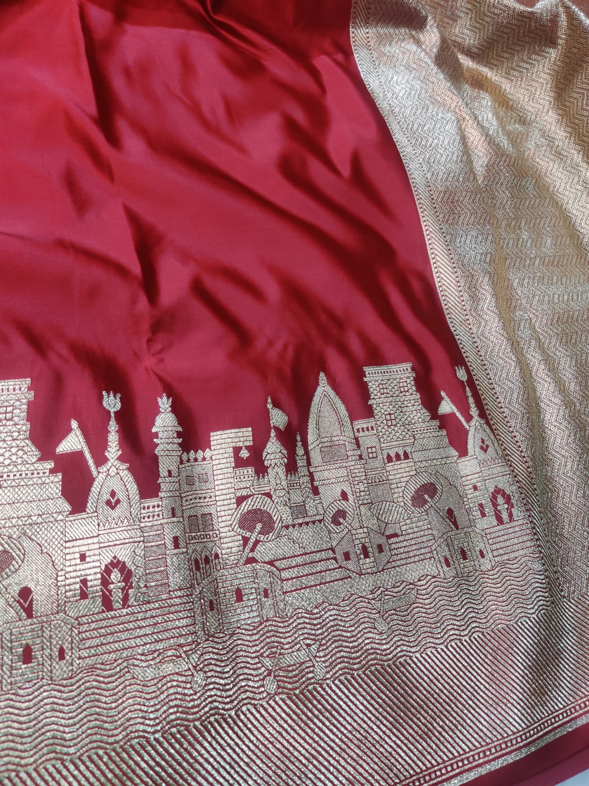 Banarasi Mashroo Satin Katan Silk Designer Saree – Banaras Ghat Zari Weave