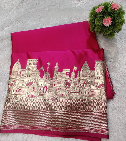 Banarasi Mashroo Satin Katan Silk Designer Saree – Banaras Ghat Zari Weave