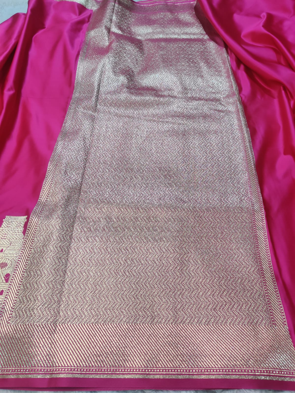 Banarasi Mashroo Satin Katan Silk Designer Saree – Banaras Ghat Zari Weave