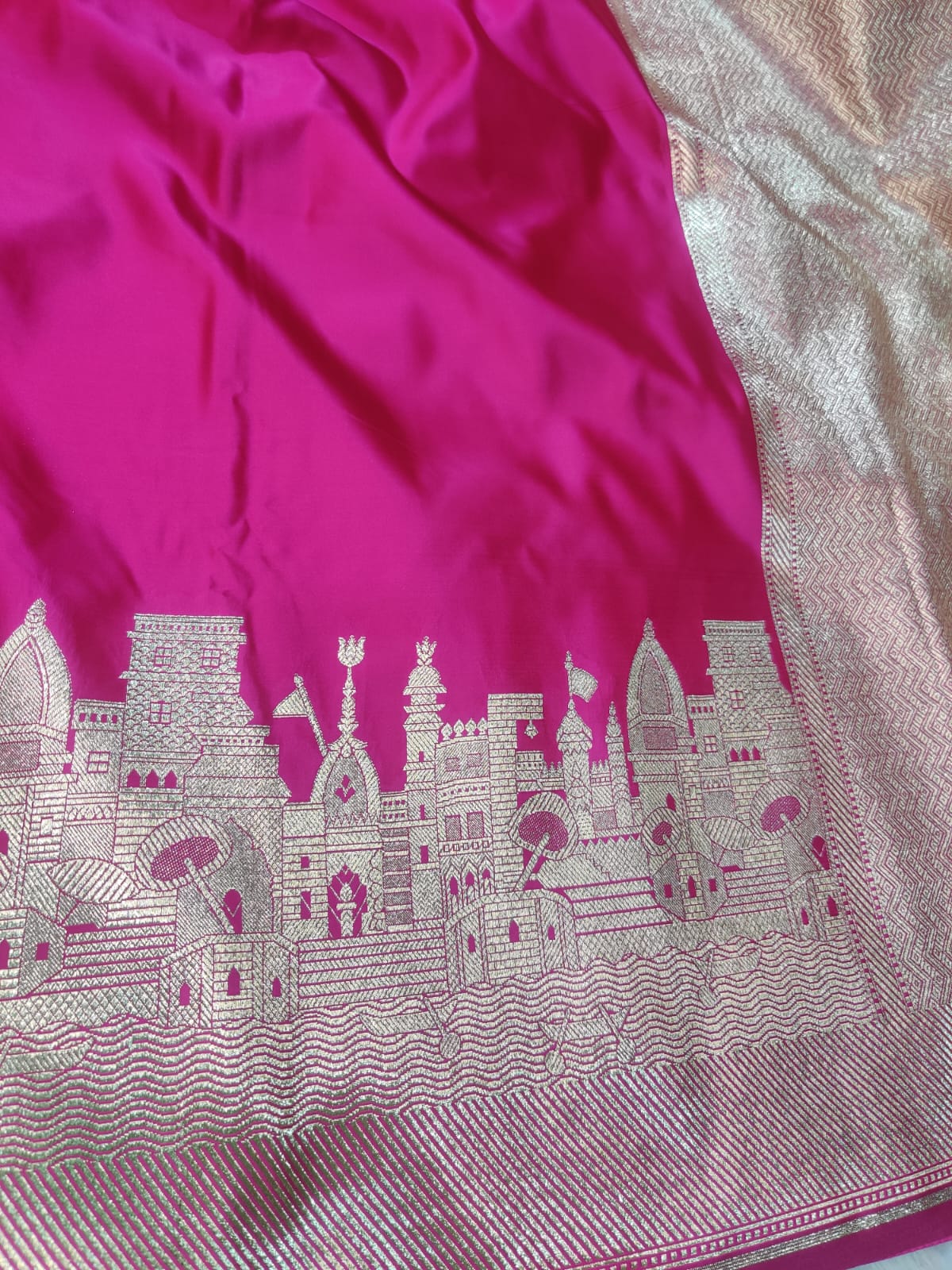 Banarasi Mashroo Satin Katan Silk Designer Saree – Banaras Ghat Zari Weave
