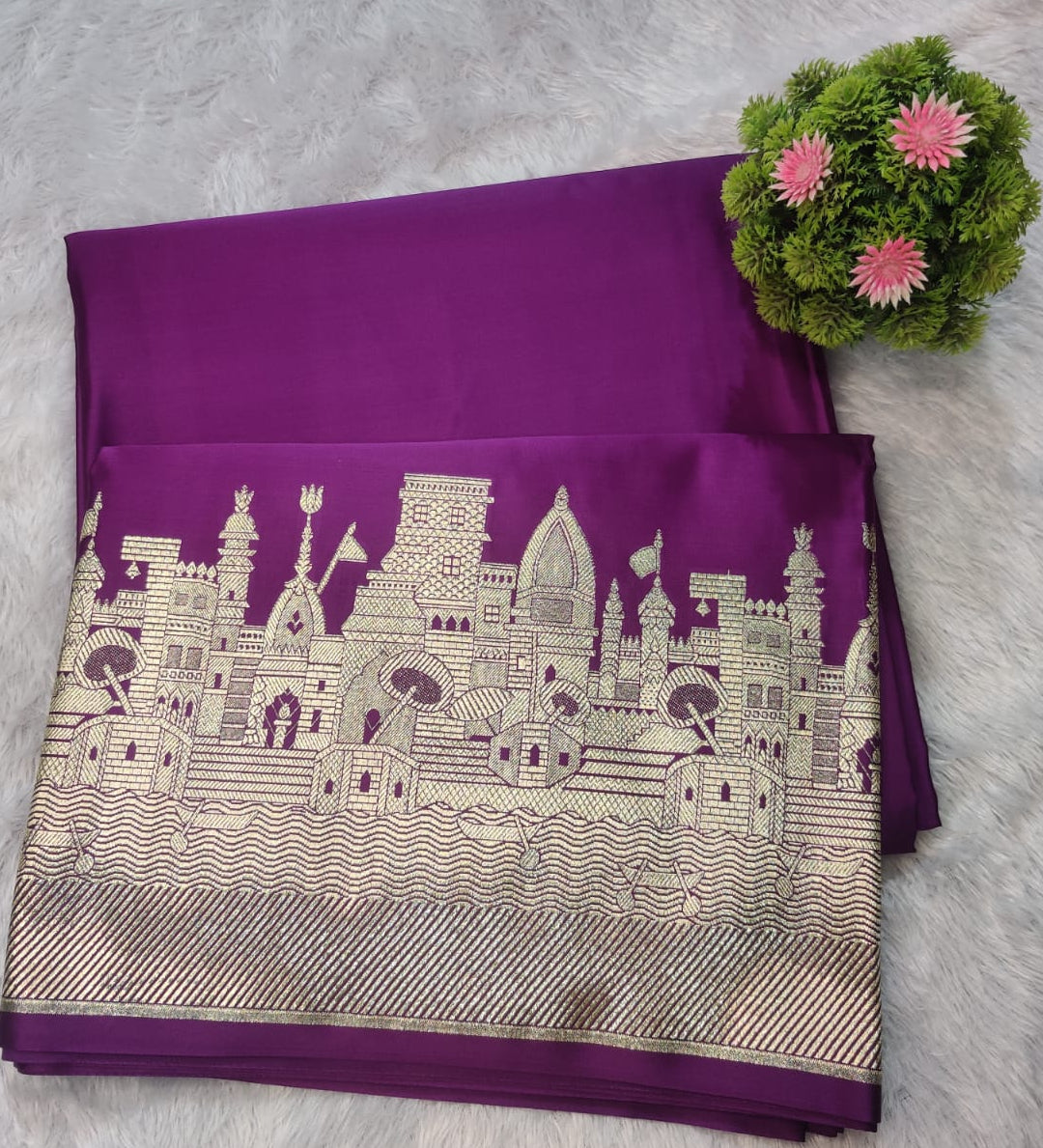 Mashroo Satin Katan Silk Designer Banarasi Ghat Saree – Royal Purple