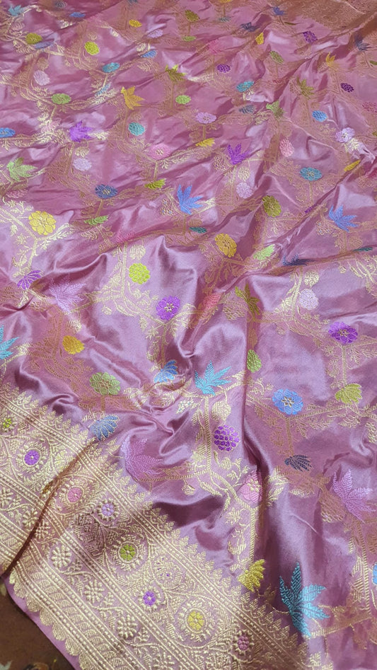 Banarasi Handloom Katan Silk Jangla Kadua Designer Saree – Multicolor Floral Zari Weave