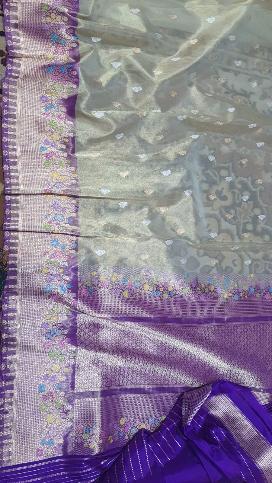 Banarasi Ektara Handloom Tissue Saree with Katan Border & Meena Work