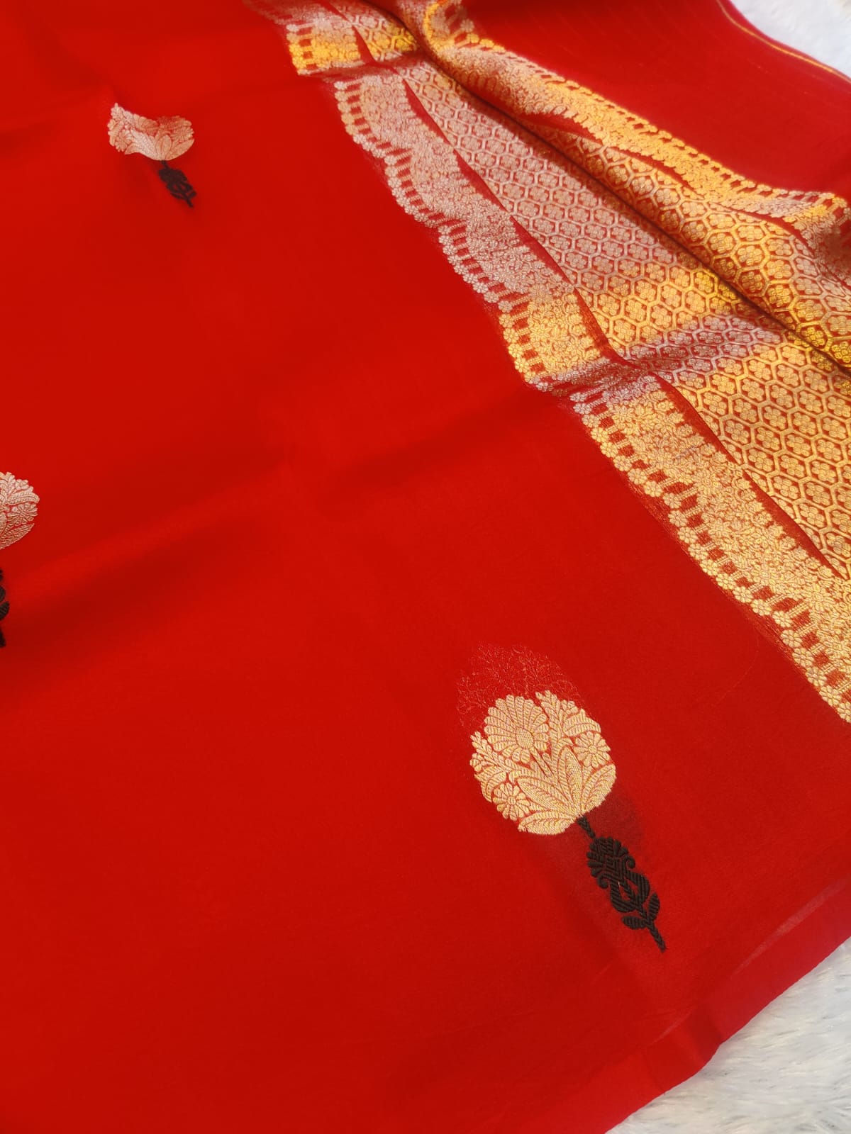 Banarasi 100% Pure Kora Organza Handwoven Tree Buti Saree