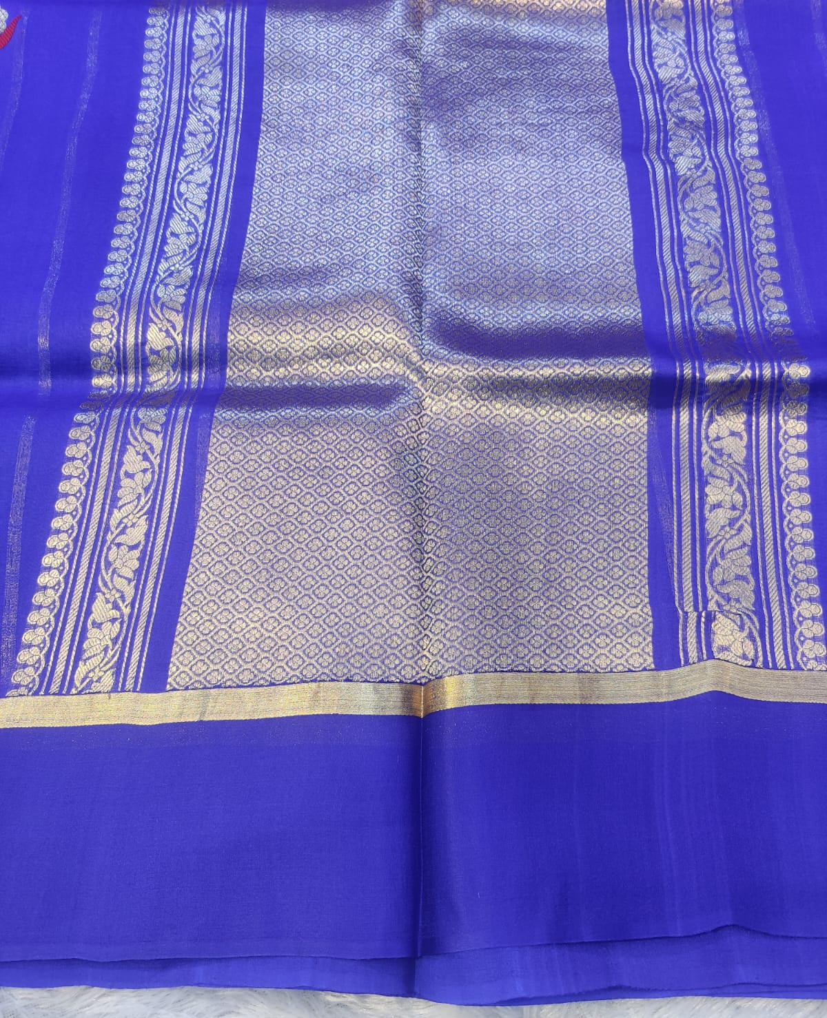Banarasi Pure Kora Organza Handwoven Royal Blue Saree with Floral Buti & Zari Border