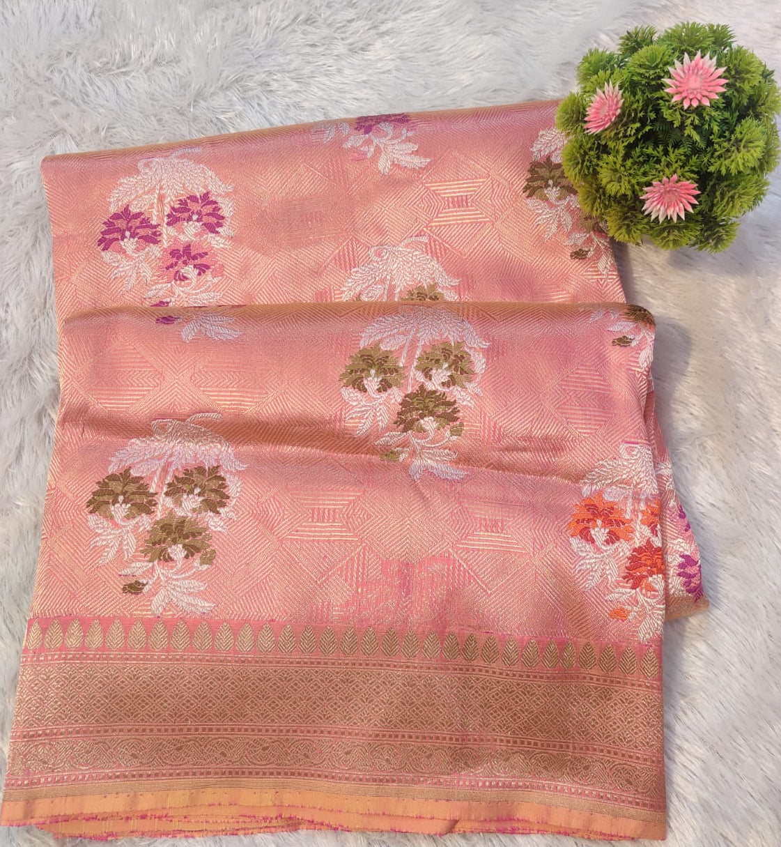 Banarasi Premium Katan Silk Handloom Kadua Jangla Saree with Multicolor Floral Meena