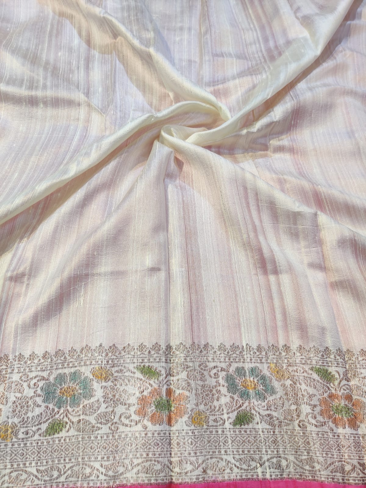 Banarasi 100% Pure Raw Silk Handloom Pink Floral Border Saree