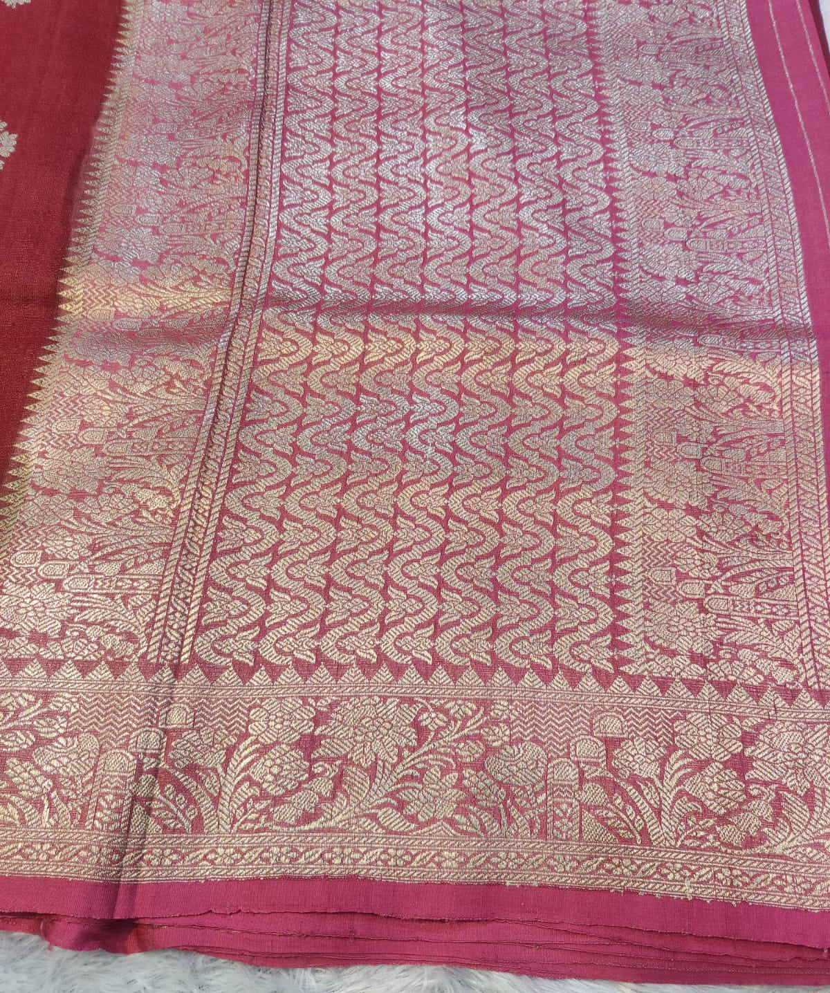Banarasi Pure 100% Khaddi Tussar Georgette Handloom Kadua Floral Buti Saree