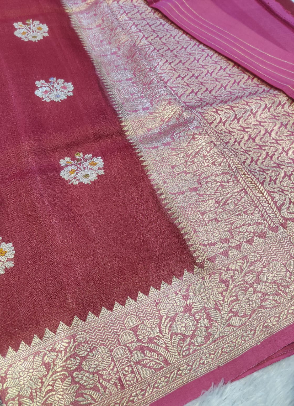 Banarasi Pure 100% Khaddi Tussar Georgette Handloom Kadua Floral Buti Saree