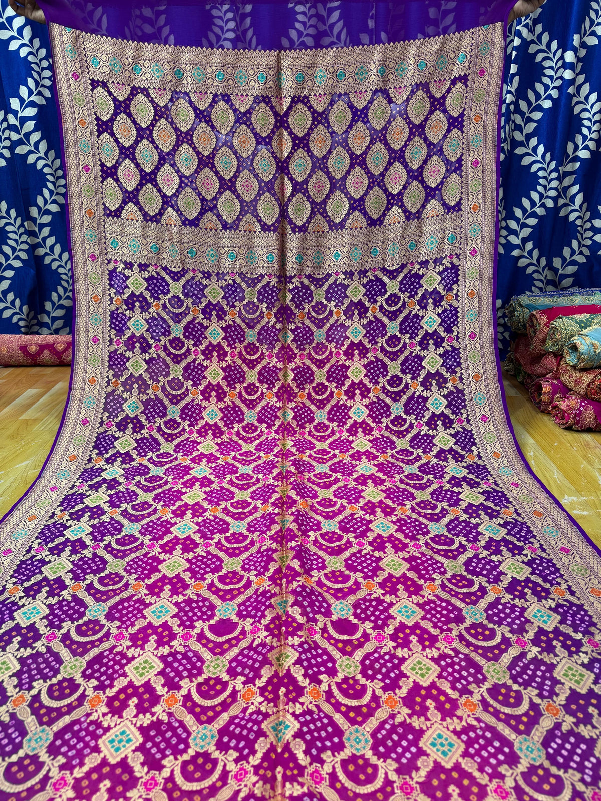 Royal Purple & Magenta 100% Pure Georgette Banarasi Bandhej Saree