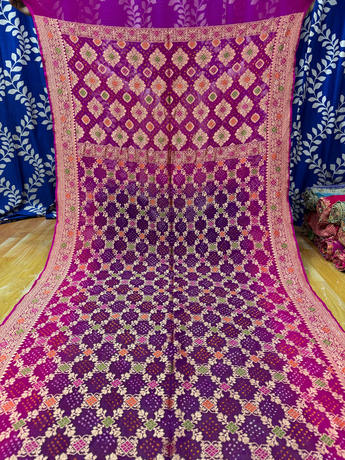 Magenta & Purple 100% Pure Georgette Banarasi Bandhej Saree