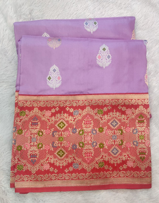 Banarasi 100% Pure Handloom Double Katan Silk Saree – Rich Meena Designer Brocade Border
