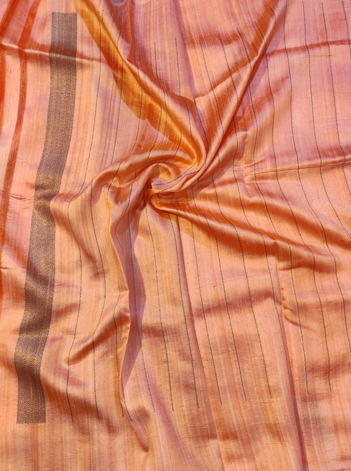 Banarasi 100% Pure Raw Silk Handloom Peach Orange Tree of Life Saree