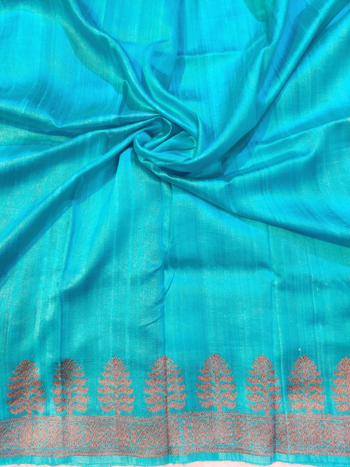 Banarasi 100% Pure Raw Silk Handloom Turquoise Blue Leaf Buta Saree
