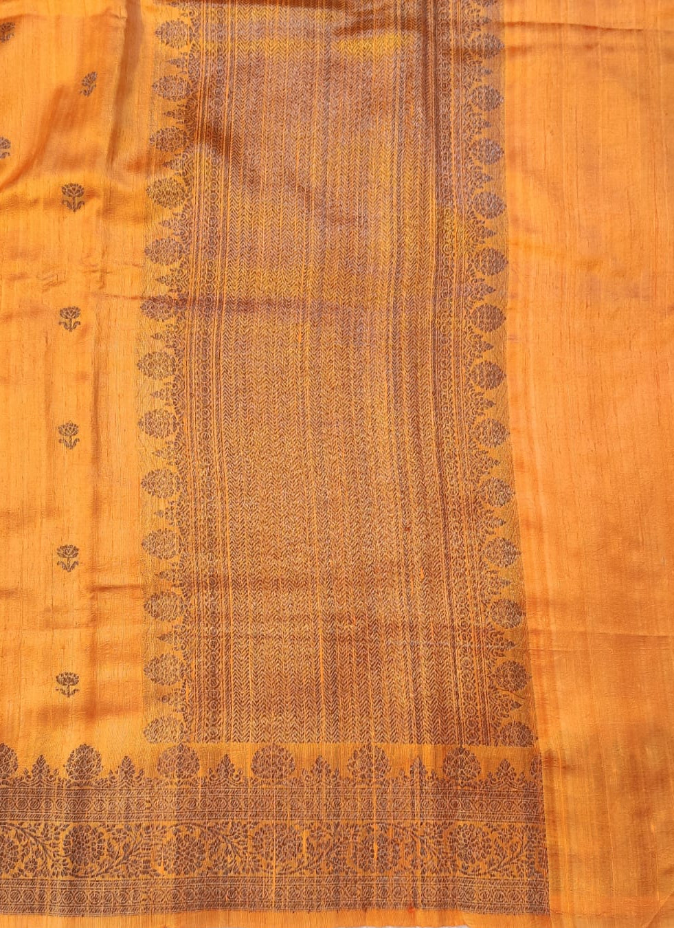 Banarasi 100% Pure Raw Silk Handloom Saree – Royal Marigold Orange with Antique Zari