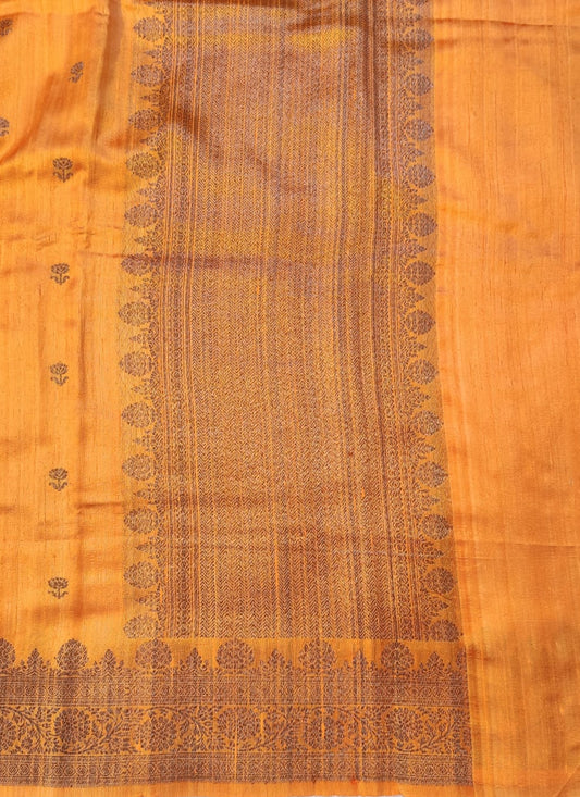 Banarasi 100% Pure Raw Silk Handloom Saree – Royal Marigold Orange with Antique Zari