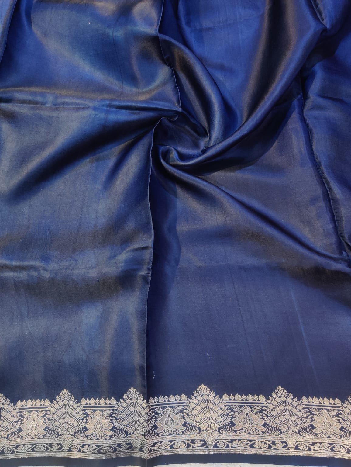 Banarasi Royal Navy Blue 100% Pure Handwoven Mashru Premium Silk Saree