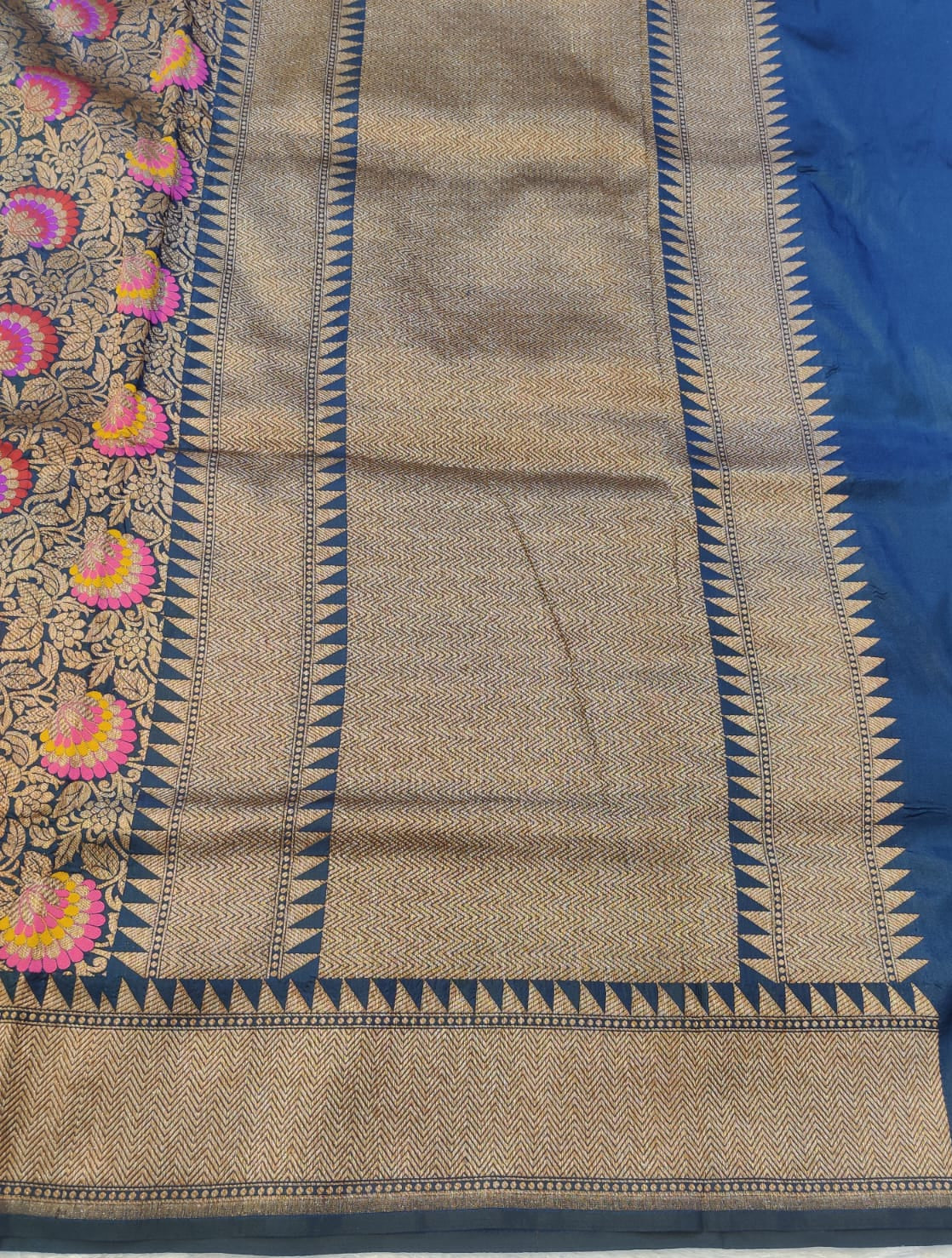Banarasi 100% Pure Handwoven Katan Silk Saree – Royal Blue Floral Meenakari Jaal