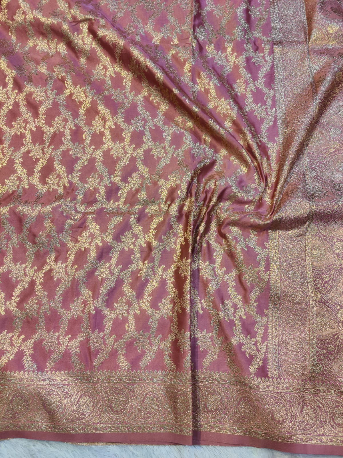 Banarasi Mix Katan Silk Saree with Floral Jaal and Ornate Paisley Zari Border