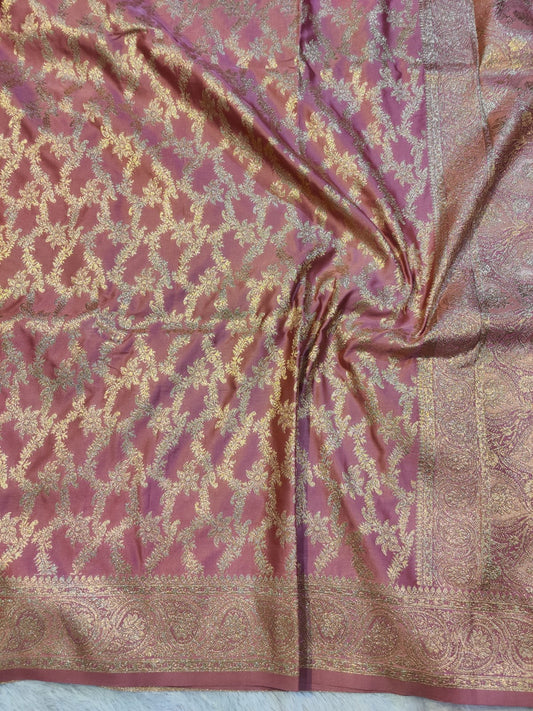 Banarasi Mix Katan Silk Saree with Floral Jaal and Ornate Paisley Zari Border
