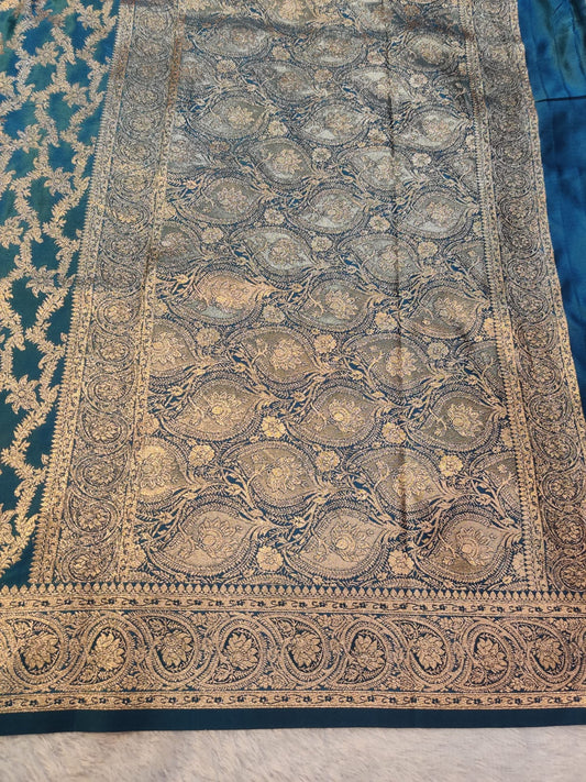 Banarasi Mix Katan Silk Saree with All-Over Floral Jaal and Traditional Paisley Zari Border