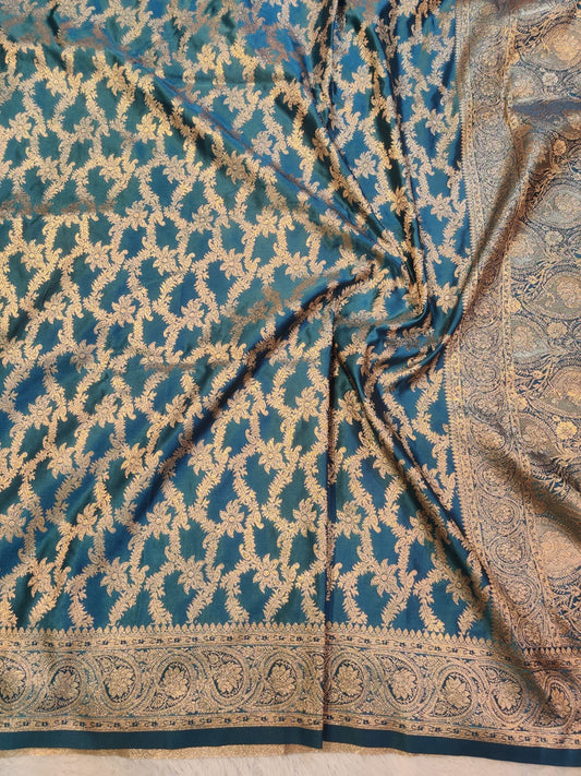 Banarasi Mix Katan Silk Saree with All-Over Floral Jaal and Traditional Paisley Zari Border