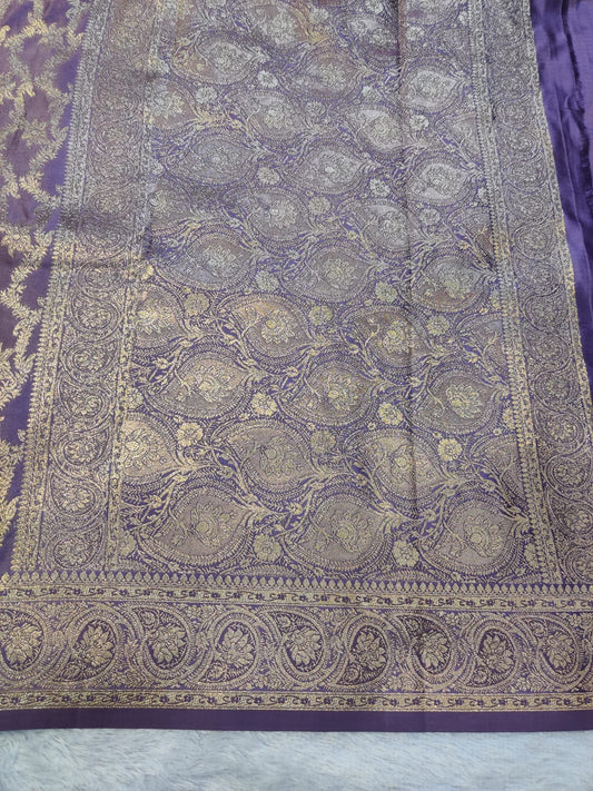 Banarasi Mix Katan Silk Saree with All-Over Floral Jaal and Traditional Paisley Zari Border