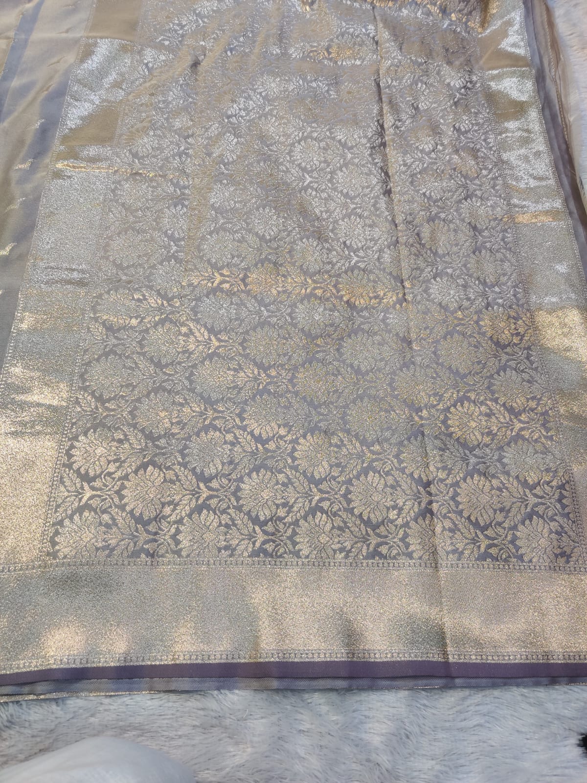 Banarasi Mix Katan Silk Saree with Varanasi Ghat Landscape Border and Flying Bird Motifs