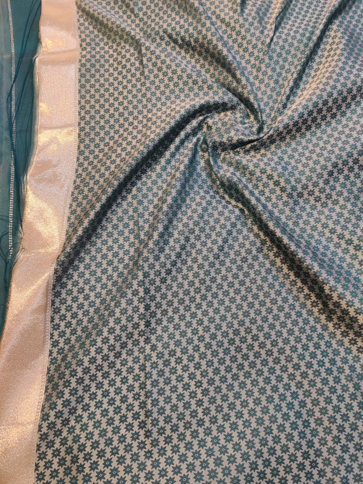 Banarasi Mix Katan Silk Saree with Varanasi Ghat Landscape Border and Flying Bird Motifs