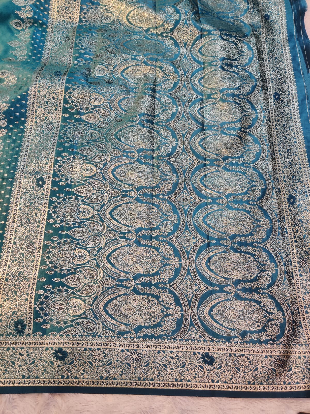 Banarasi Mix Katan Silk Saree with Floral Cluster Bootis and Meenakari Arch Pallu