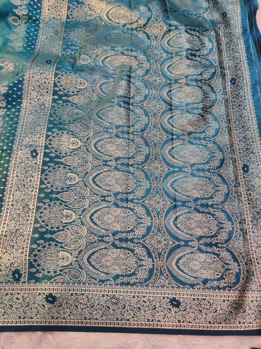 Banarasi Mix Katan Silk Saree with Floral Cluster Bootis and Meenakari Arch Pallu