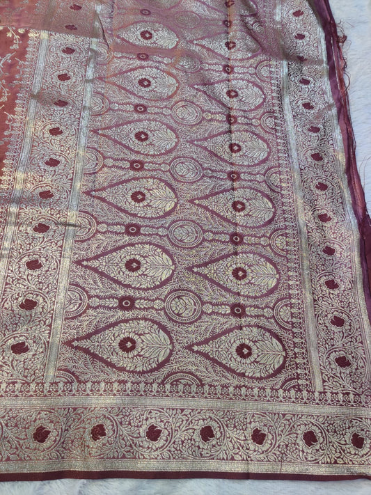 Banarasi Mix Katan Silk Saree with Floral Vine Jaal and Meenakari Rosette Zari Border