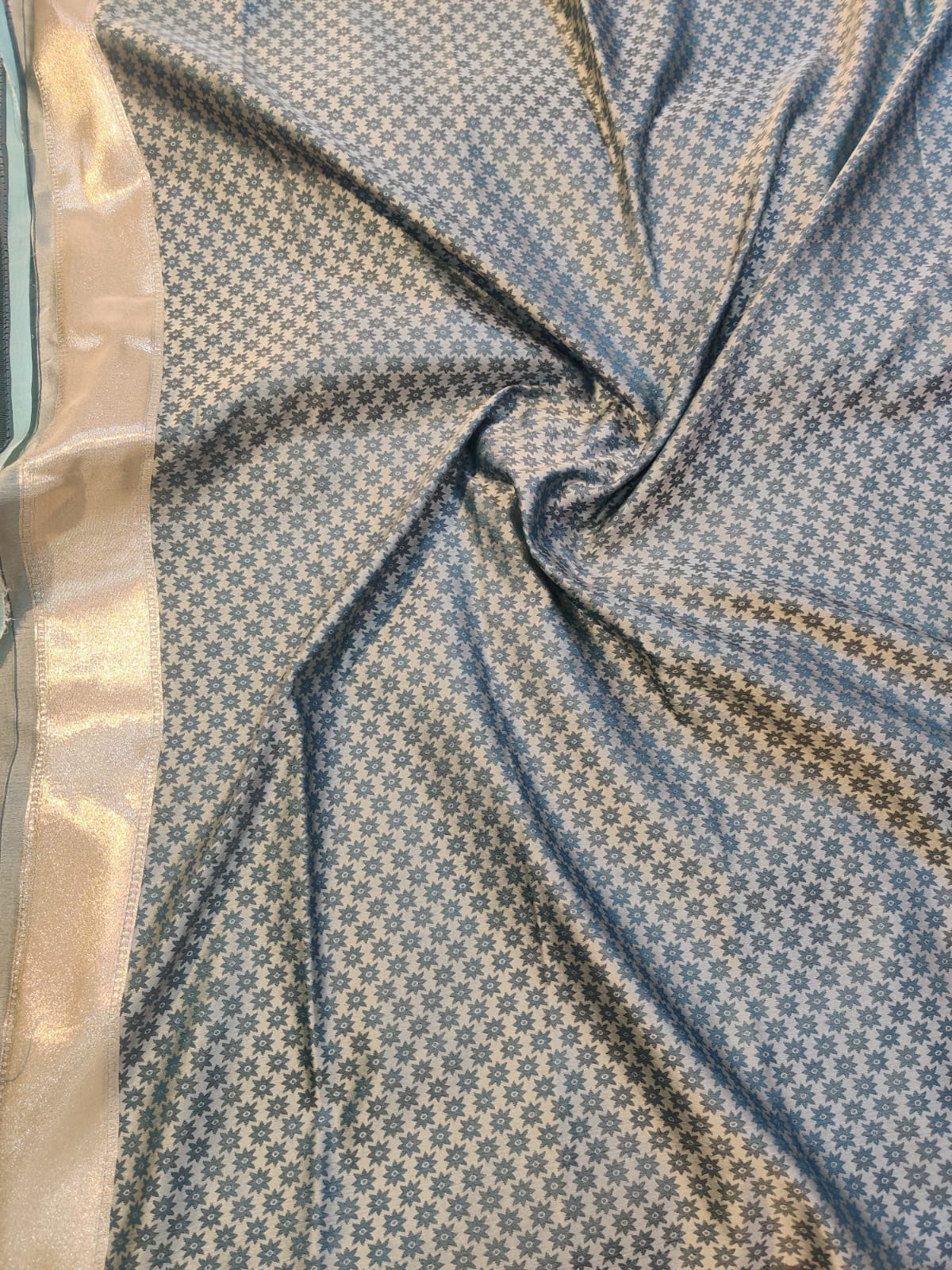 Banarasi Mix Katan Silk Saree with Varanasi Ghat Landscape Border and Flying Bird Motifs